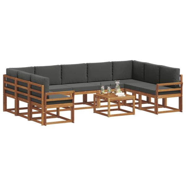 Комплект дивани за открито 10 pcs Натурален и Антрацит