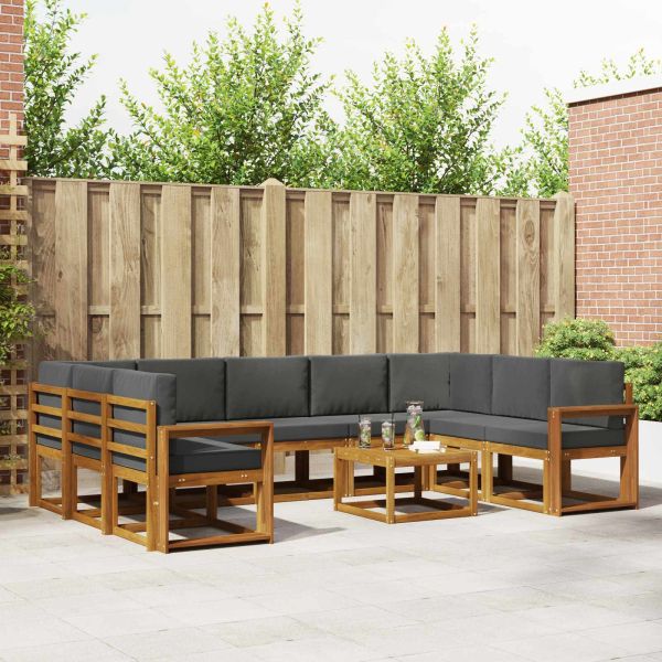 Комплект дивани за открито 10 pcs Натурален и Антрацит