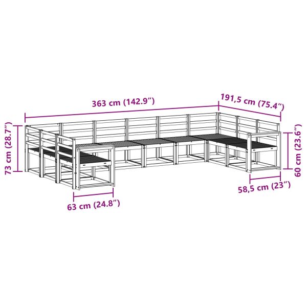 Комплект дивани за открито 10 pcs Естествен