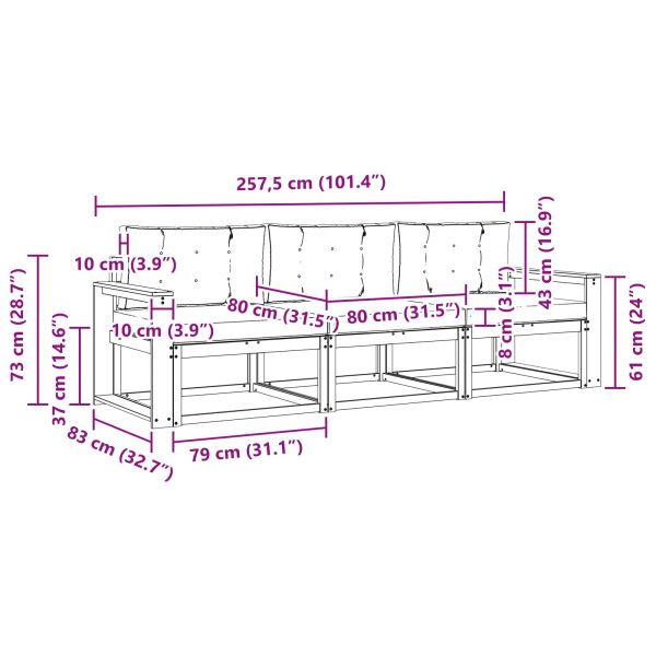 Комплект дивани за открито 3 pcs Натурален и Крема