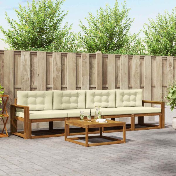 Комплект дивани за открито 5 pcs Натурален и Крема