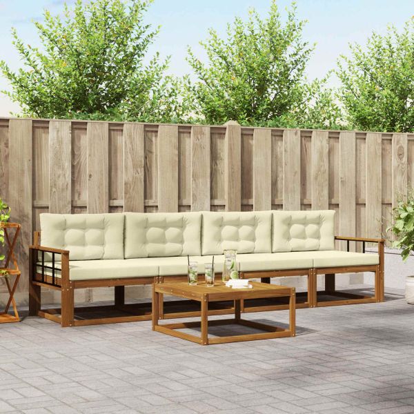 Комплект дивани за открито 5 pcs Натурален и Крема