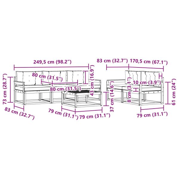 Комплект дивани за открито 6 pcs Натурален и Антрацит