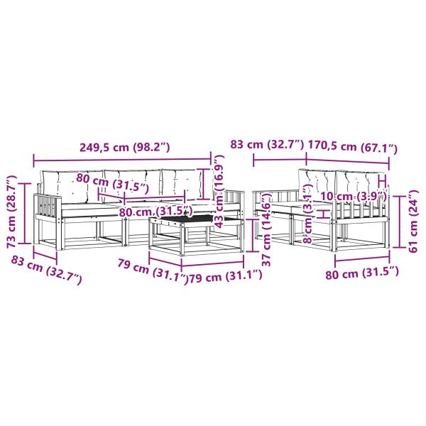 Комплект дивани за открито 6 pcs Натурален и Антрацит