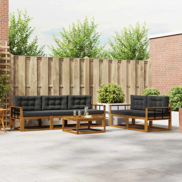 Комплект дивани за открито 6 pcs Натурален и Антрацит