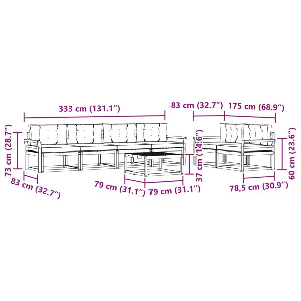 Комплект дивани за открито 7 pcs Натурален и Антрацит