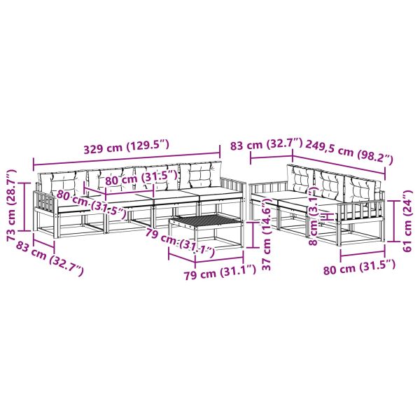 Комплект дивани за открито 8 pcs Натурален и Антрацит