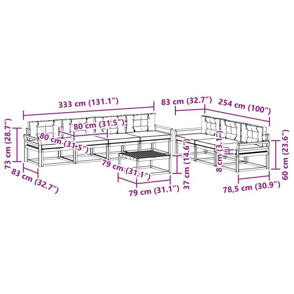 Комплект дивани за открито 8 pcs Натурален и Крема