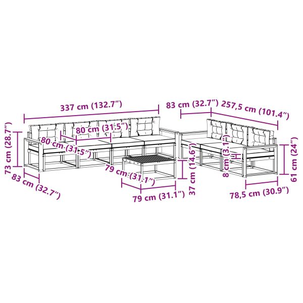 Комплект дивани за открито 8 pcs Натурален и Крема