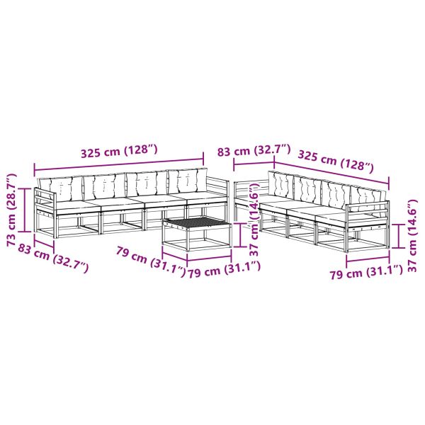 Комплект дивани за открито 9 pcs Натурален и Антрацит