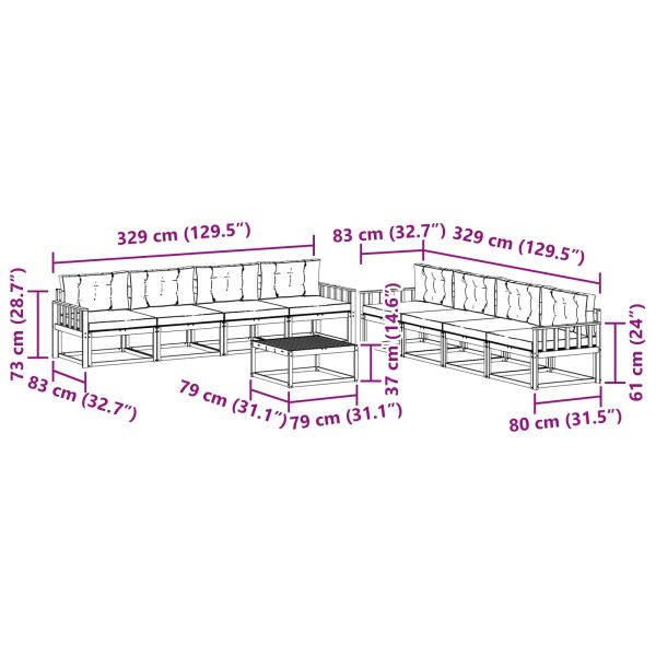 Комплект дивани за открито 9 pcs Натурален и Крема