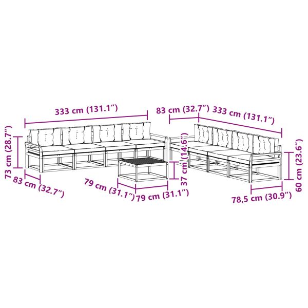 Комплект дивани за открито 9 pcs Натурален и Крема