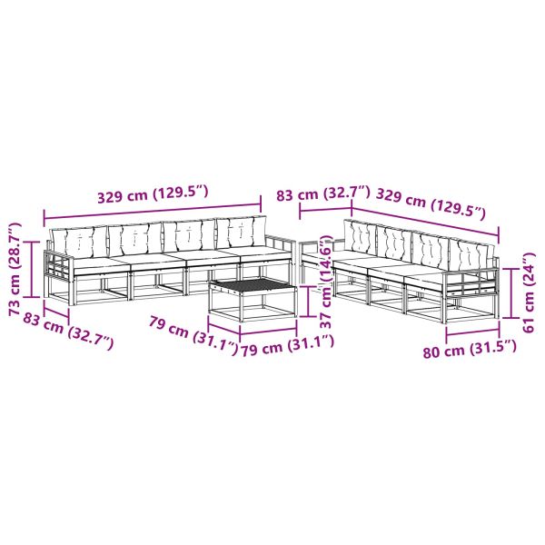 Комплект дивани за открито 9 pcs Натурален и Крема