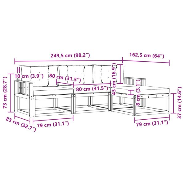 Комплект дивани за открито 4 pcs Натурален и Антрацит