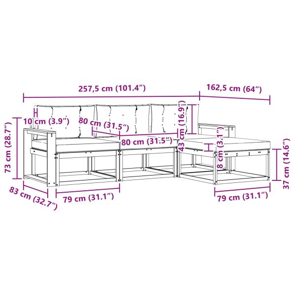 Комплект дивани за открито 4 pcs Натурален и Крема