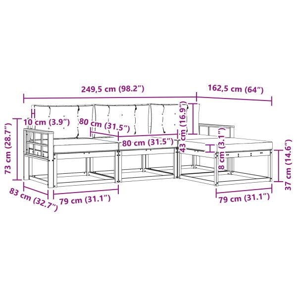 Комплект дивани за открито 4 pcs Натурален и Крема
