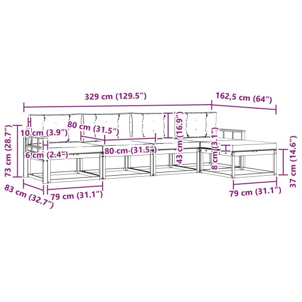 Комплект дивани за открито 5 pcs Натурален и Антрацит
