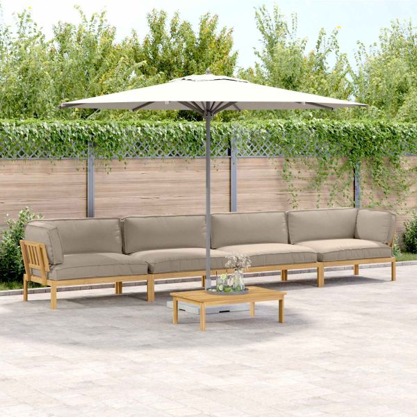 Комплект дивани Едноцветен 5 pcs Таупе Солидно акациево дърво