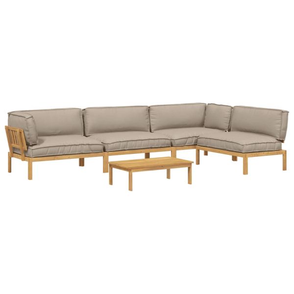 Комплект дивани Едноцветен 5 pcs Таупе Солидно акациево дърво