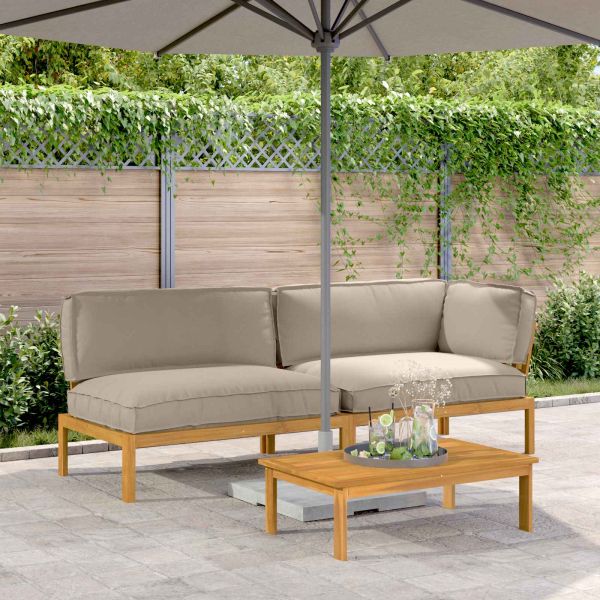 Комплект дивани Едноцветен 3 pcs Таупе Солидно акациево дърво