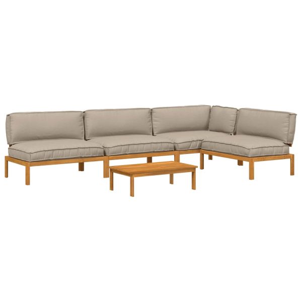 Комплект дивани Едноцветен 5 pcs Таупе Солидно акациево дърво