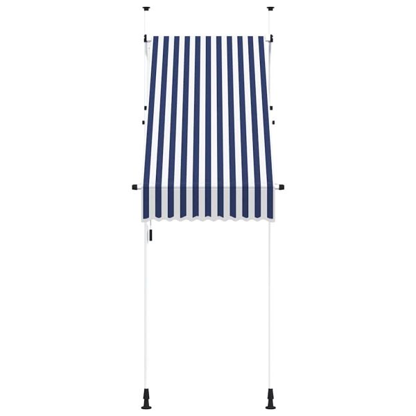 Ръчно прибиращ се сенник, 100 см, синьо-бели ивици