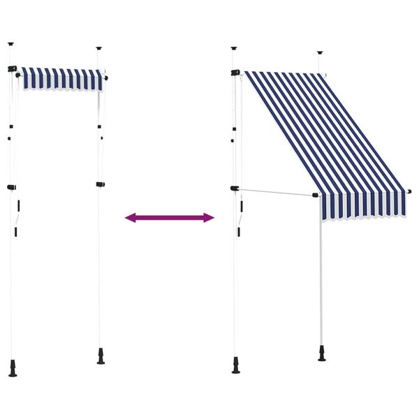 Ръчно прибиращ се сенник, 100 см, синьо-бели ивици