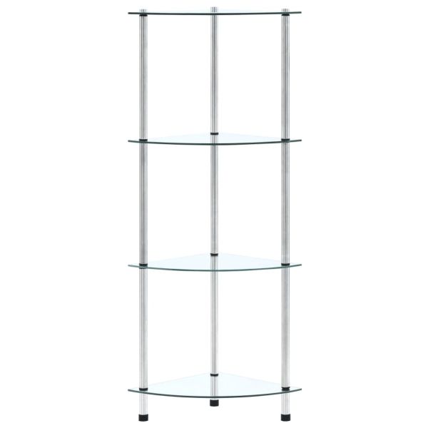 Етажерка с 4 рафта, прозрачна, 30x30x100 см, закалено стъкло