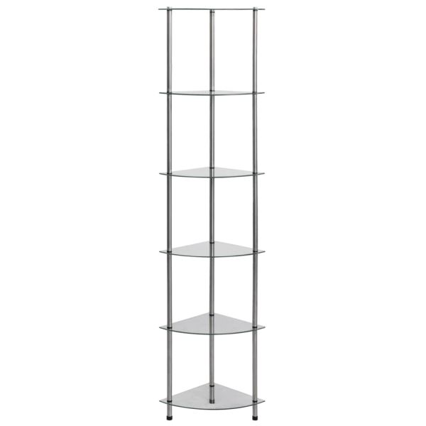 6-етажен рафт, прозрачен, 30x30x160 см, закалено стъкло