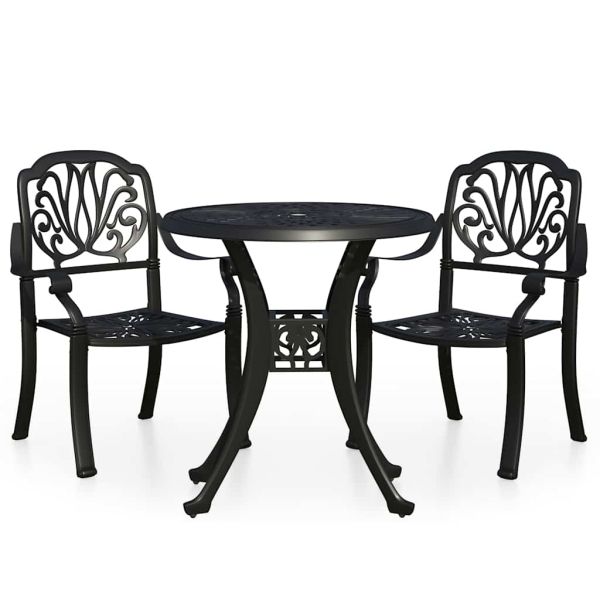 Бистро комплект, 3 части, лят алуминий, черен