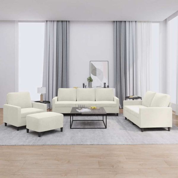 Комплект дивани от 4 части с възглавници, кремав, кадифе