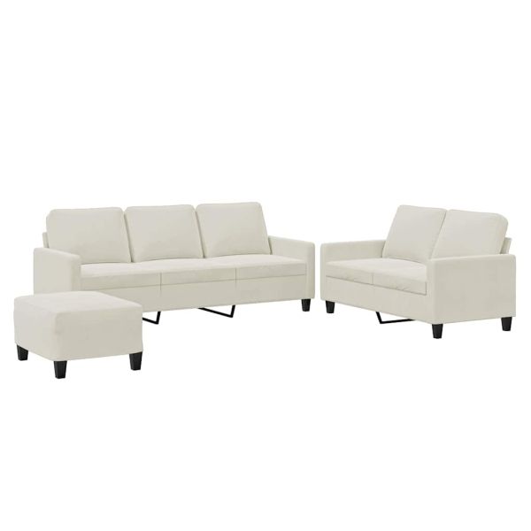 Комплект дивани от 3 части с възглавници, кремав, кадифе