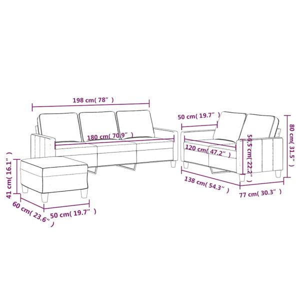 Комплект дивани от 3 части с възглавници, кремав, кадифе