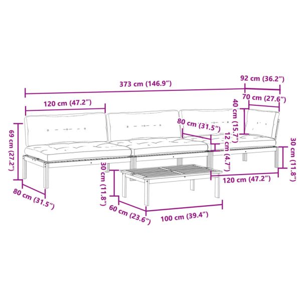 Градински комплект диван с възглавници, 4 части, акация масив