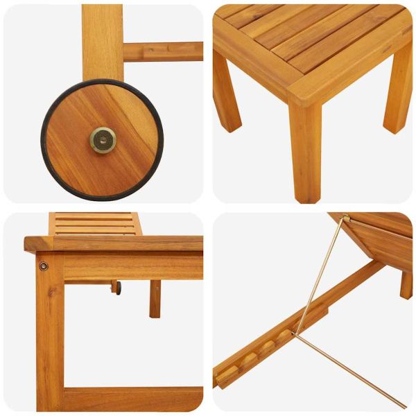 Шезлонг 3 pcs Кафяво Солидно акациево дърво