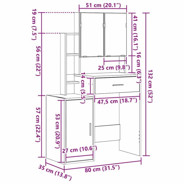 Тоалетка с чекмедже Черния дъб 80 x 35 x 132 см Инженерно дърво