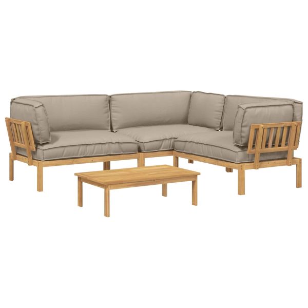 Комплект дивани Едноцветен 4 pcs Таупе Солидно акациево дърво