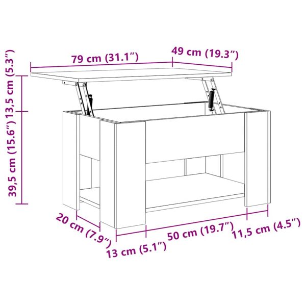 Маса за кафе, кафяв дъб, 79x49x41 см, инженерно дърво