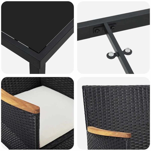 Комплект за хранене в градината 3 pcs Черно полиратан