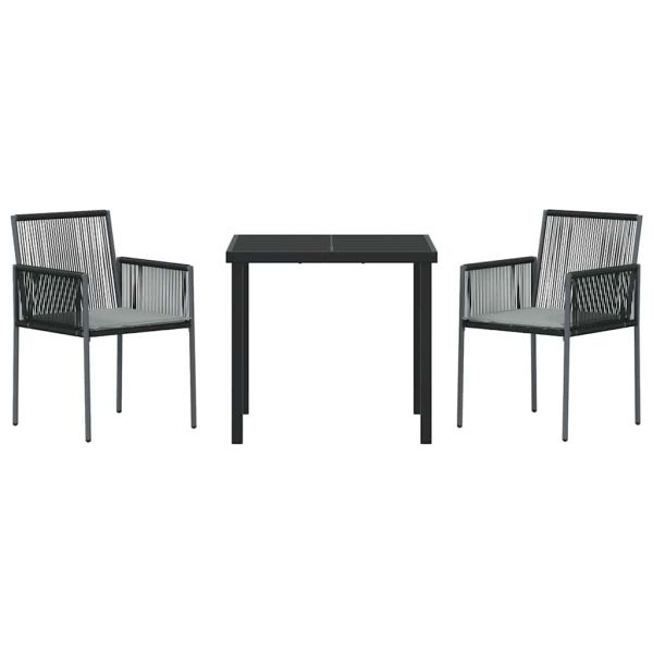 Комплект за хранене в градината 3 pcs Черно ПЕ ратан