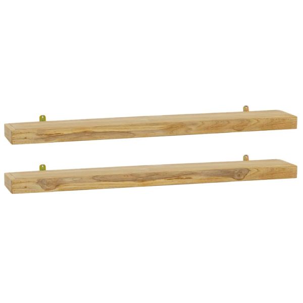 Стенни рафтове 2 бр 90x15x4 см тиково дърво масив