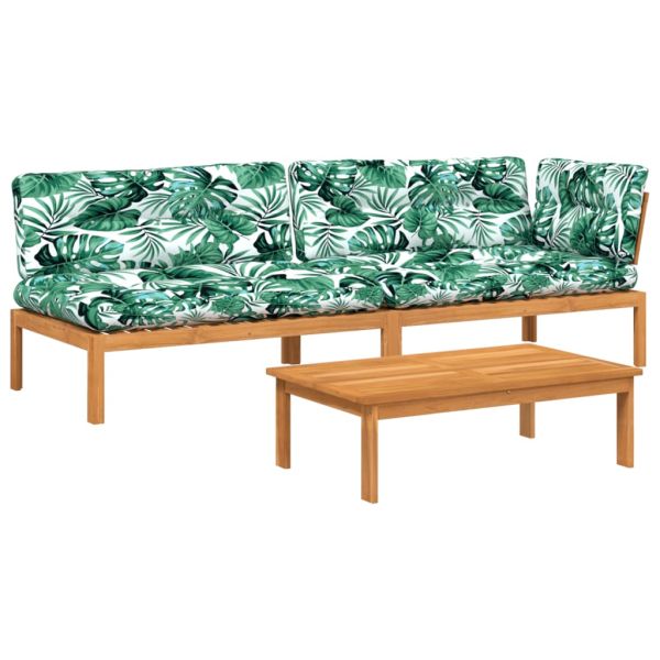 Градински комплект диван с възглавници, 3 части, акация масив