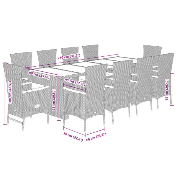 Градински комплект с възглавници 11 части полиратан черен