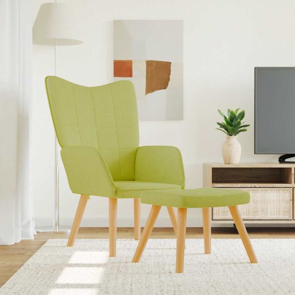 Релаксиращ стол с табуретка, зелен, плат