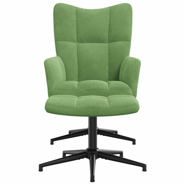 Релаксиращ стол с табуретка, светлозелен, кадифе