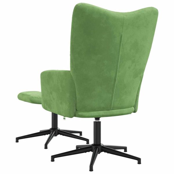 Релаксиращ стол с табуретка, светлозелен, кадифе