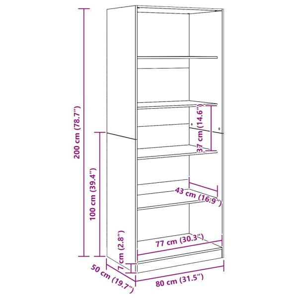 Гардероб, дъб артизан, 80x50x200 см, инженерно дърво
