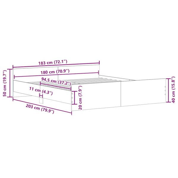 Рамка за легло без матрак старо дърво 180x200см инженерно дърво
