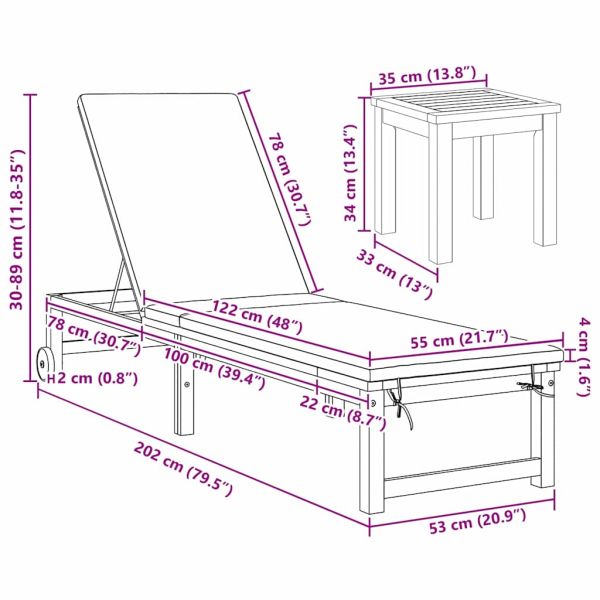 Шезлонг 3 pcs Кафяво Солидно акациево дърво