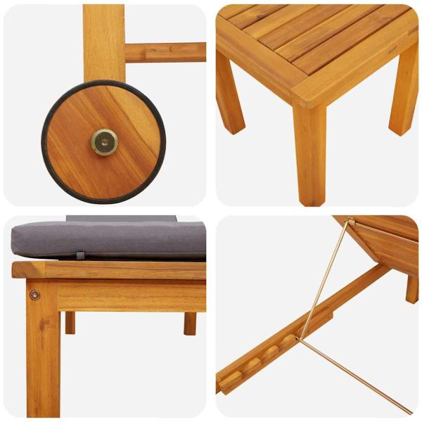 Шезлонг 3 pcs Кафяво Солидно акациево дърво